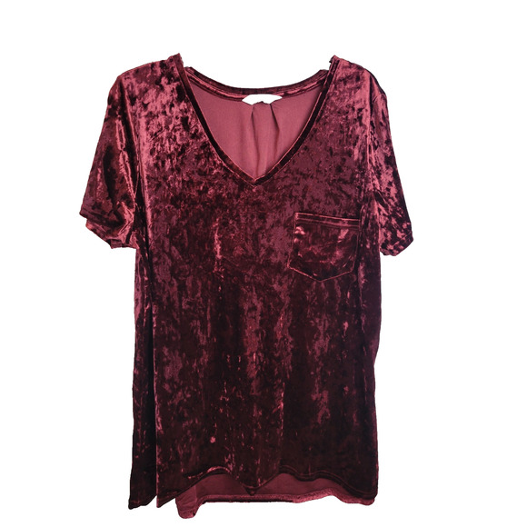 Spring & Mercer Velvet Legging Tee Burgundy V-Neck Short Sleeve Top Womens Sz XL - Picture 1 of 9